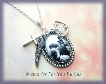 Oval Vintage Style Silver Custom Picture Pendant Necklace,Personalized Photo Necklace with Charms,Personalized Memorial Necklace,Photo Gift