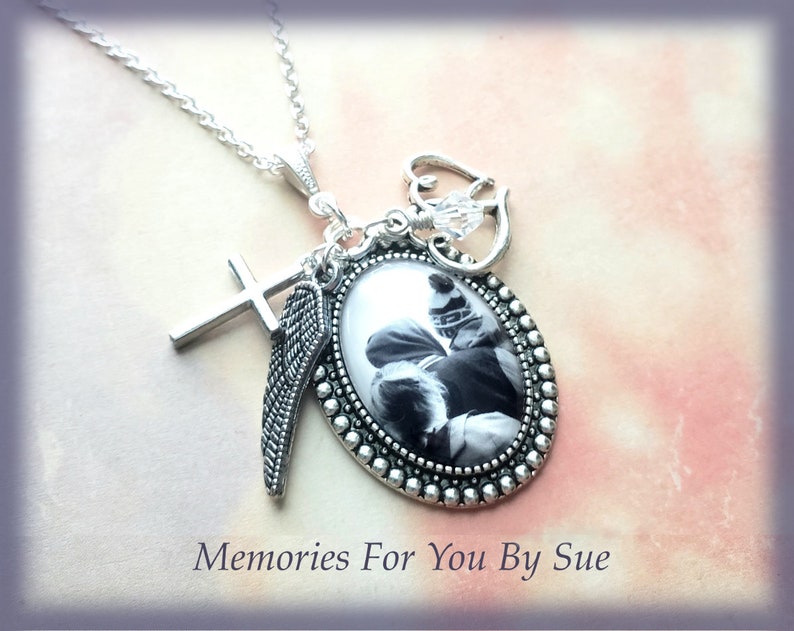 Oval Vintage Style Silver Custom Picture Pendant Necklace,Personalized Photo Necklace with Charms,Personalized Memorial Necklace,Photo Gift image 1
