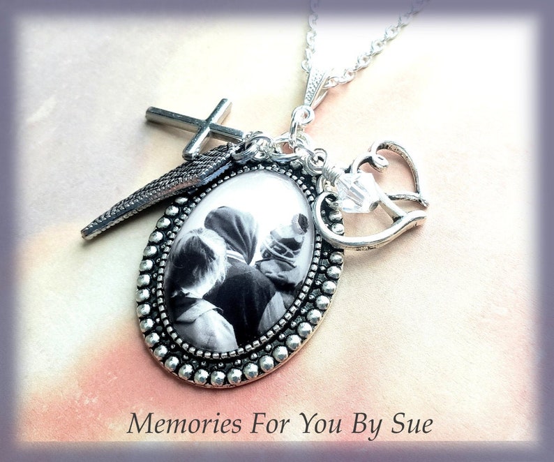 Oval Vintage Style Silver Custom Picture Pendant Necklace,Personalized Photo Necklace with Charms,Personalized Memorial Necklace,Photo Gift image 3
