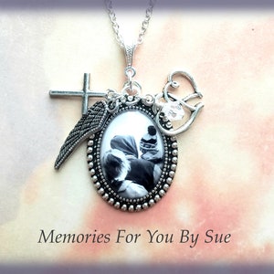 Oval Vintage Style Silver Custom Picture Pendant Necklace,Personalized Photo Necklace with Charms,Personalized Memorial Necklace,Photo Gift image 2