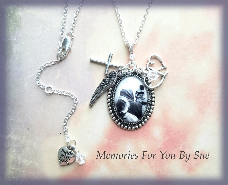 Oval Vintage Style Silver Custom Picture Pendant Necklace,Personalized Photo Necklace with Charms,Personalized Memorial Necklace,Photo Gift image 4
