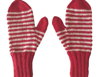 Red & white striped mittens are always in style.