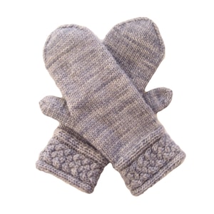 Gray merino mittens, cabled cuffs, medium size, hand knit, wool mittens, shades of gray, ladies mittens, fits most, neutral, soft, elegant