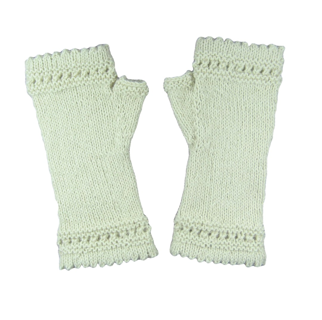 Alpaca Arm Warmers, Fingerless Gloves, Long Cuffs, Hand Knit, Ecru Knit