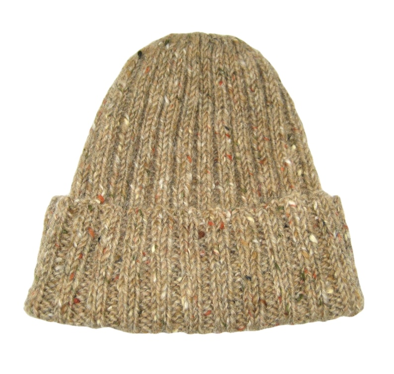 Donegal Tweed Toque, Irish Wool Hat, Brown Knit Cap, Rib Knit Beanie ...