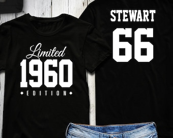 Camiseta de aniversário de 66 anos, edição limitada de 1960, camiseta personalizada para festa de aniversário de 66 anos.