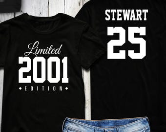 25-årsdagströja 2001 Limited Edition 25 år gammal tröja, begränsad upplaga 25 år gammal, personlig 25-årsfest t-shirt