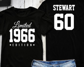 Camiseta de aniversário de 60 anos, edição limitada de 1966, camiseta personalizada para festa de 60 anos.