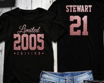 2005 Rose Gold Glitter Limited Edition Birthday T-Shirt 21st Custom Name Celebration Gift mens womens ladies Shirt Tee Shirt Personalized