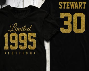 1995 Gold Glitter Limited Edition Birthday T-Shirt 30th Custom Name Celebration Gift mens womens ladies Shirt Tee Shirt Personalized