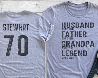 Personalized 70th Birthday or Father's Day Shirt for Grandpa, Custom Dad Shirt, Grandpa Father Husband Legend Grandfather, Gift