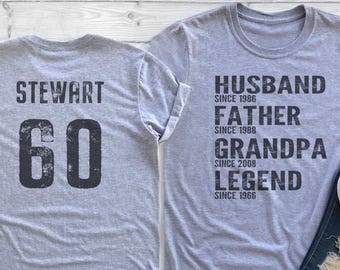 Personalized 60th Birthday T-Shirt or Father's Day Shirt for Grandpa, Custom Dad Shirt, Grandpa Father Husband Legend Grandfather, Gift