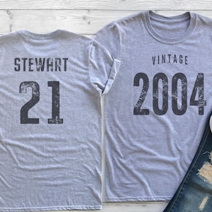 Vintage 2004 Sport Gray / Heather Gray Birthday T-Shirt 21st Custom Name Celebration Gift Mens womens ladies Tshirt Unisex Personalized