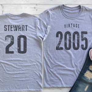 Vintage 2005 Sport Gray / Heather Gray Birthday T-Shirt 20th Custom Name Celebration Gift Mens womens ladies Tshirt Unisex Personalized