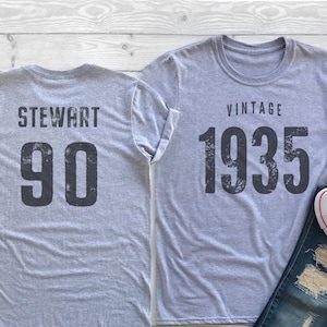 Vintage 1935 Sport Gray / Heather Gray Birthday T-Shirt 90th Custom Name Celebration Gift Mens womens ladies Tshirt Unisex Personalized