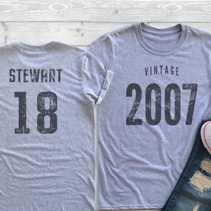Vintage 2007 Sport Gray / Heather Gray Birthday T-Shirt 18th Custom Name Celebration Gift Mens womens ladies Tshirt Unisex Personalized