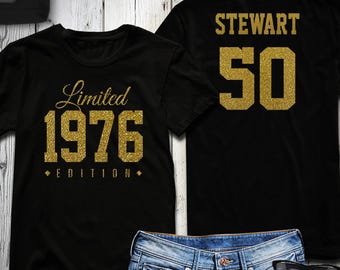 1976 Gold Glitter Limited Edition Geburtstag T-Shirt 50 Benutzerdefinierte Name Feier Geschenk Herren Damen Damen Shirt T-Shirt Personalisiert