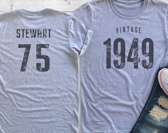 Vintage 1949 Sport Gray / Heather Gray Birthday T-Shirt 75th Custom Name Celebration Gift Mens womens ladies Tshirt Unisex Personalized