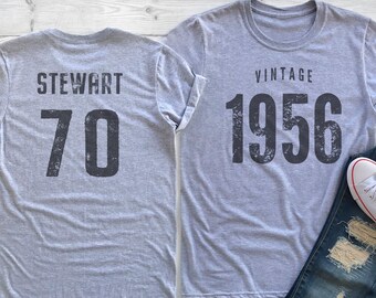 Vintage 1956 Sport Gray / Heather Gray Birthday T-Shirt 70th Custom Name Celebration Gift Mens womens ladies Tshirt Unisex Personalized