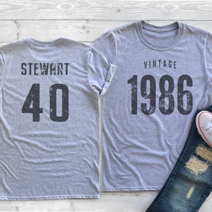Vintage 1986 Sport Gray / Heather Gray Birthday T-Shirt 40th Custom Name Celebration Gift Mens womens ladies Tshirt Unisex Personalized