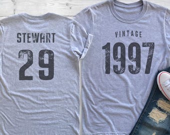 Personalized 29th Birthday T-Shirt Vintage 1997 Celebration Gift Mens Womens Ladies and Youth Unisex Tee
