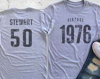 Personalized 50th Birthday T-Shirt Vintage 1976 Celebration Gift Mens Womens Ladies and Youth Unisex Tee
