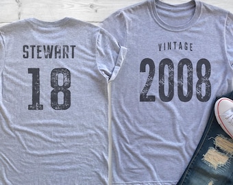 パーソナライズされた18歳の誕生日Tシャツ ヴィンテージ 2008 お祝いギフト メンズ レディース レディース ユース ユニセックス Tシャツ