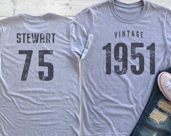 Personalized 75th Birthday T-Shirt Vintage 1951 Celebration Gift Mens Womens Ladies and Youth Unisex Tee