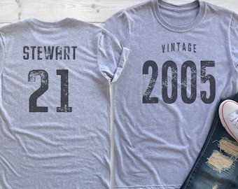 Personalized 21st Birthday T-Shirt Vintage 2005 Celebration Gift Mens Womens Ladies and Youth Unisex Tee