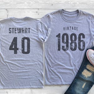 Personalized 40th Birthday T-Shirt Vintage 1986 Celebration Gift Mens Womens Ladies and Youth Unisex Tee