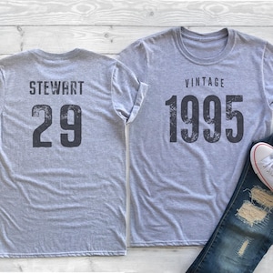 Vintage 1995 Sport Gray / Heather Gray Birthday T-Shirt 29th Custom Name Celebration Gift Mens womens ladies Tshirt Unisex Personalized