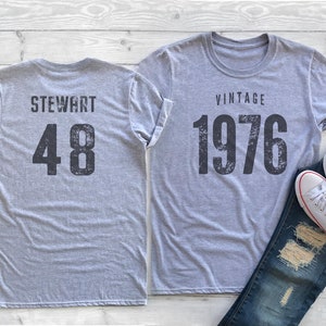 Vintage 1976 Sport Gray / Heather Gray Birthday T-Shirt 48th Custom Name Celebration Gift Mens womens ladies Tshirt Unisex Personalized