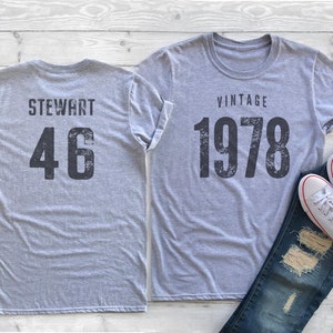 vintage 1978 gris sport / gris chiné anniversaire T-shirt 46e nom personnalisé cadeau de célébration homme femmes dames t-shirt unisexe personnalisé