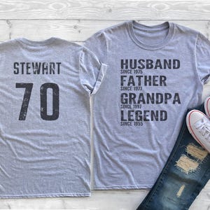 Camisa personalizada para o 70º aniversário ou dia dos pais para o avô, camisa personalizada para o pai, lenda do avô, pai, marido e avô, presente