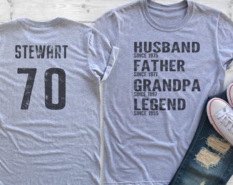 Personalized 70th Birthday or Father&#39;s Day Shirt for Grandpa, Custom Dad Shirt, Grandpa Father Husband Legend Grandfather, Gift