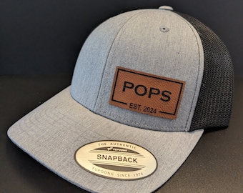 Pops Hat, Pops Personalized Established Year- (any year) Custom Pops Gift, Pops Patch Snapback Cap, Pops Hat