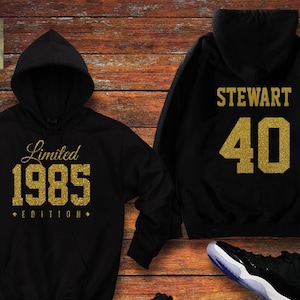 1985 Gold Glitter Limited Edition Geburtstag Hoodie 40. Benutzerdefinierte Name Feier Geschenk Herren Damen Kapuzenpullover Pullover Personalisiert