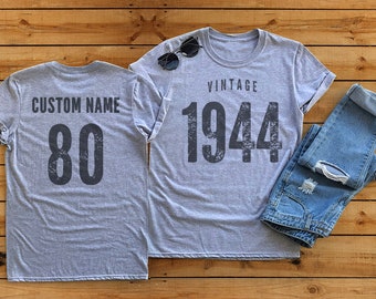 Vintage 1944 Sport Gray / Heather Gray Birthday T-Shirt 80th Custom Name Celebration Gift Mens womens ladies Tshirt Unisex Personalized