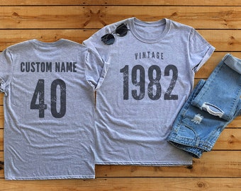 Vintage 1982 Sport Gray / Heather Gray Birthday T-Shirt 40th Custom Name Celebration Gift mens womens ladies TShirt Unisex Personalized