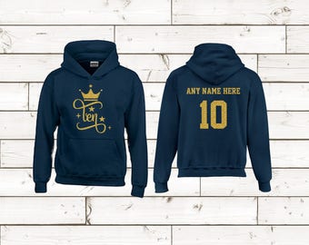 Ten Year Old Bday Gold Hoodie Turning 10 Birthday Celebration Hoodie Personalized Custom Name For Him or Her 10th Birthday Outfit Present