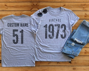 Vintage 1973 Sport Gray / Heather Gray Birthday T-Shirt 51st Custom Name Celebration Gift Mens womens ladies Tshirt Unisex Personalized