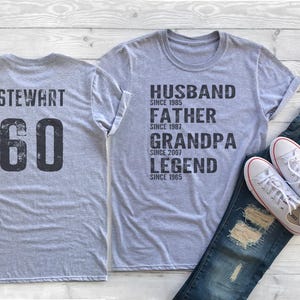 Personalized 60th Birthday T-Shirt or Father&#39;s Day Shirt for Grandpa, Custom Dad Shirt, Grandpa Father Husband Legend Grandfather, Gift