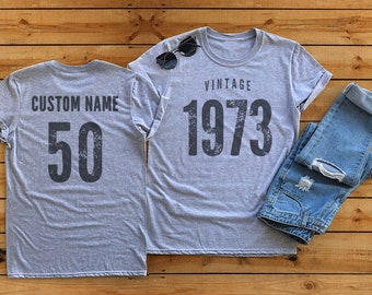 Vintage 1973 Sport Gray / Heather Gray Birthday T-Shirt 50th Custom Name Celebration Gift Mens womens ladies Tshirt Unisex Personalized