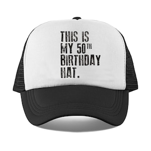Este es mi sombrero de cumpleaños número 50, sombrero de 50 años, sombrero de cumpleaños número 50, sombrero de camionero de malla, sombrero de cumpleaños para él o ella, retro, cumpleaños vintage