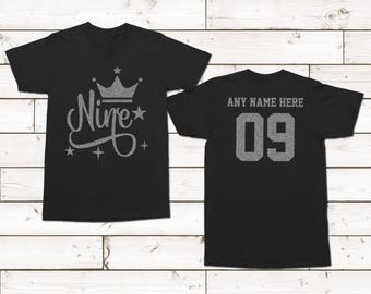 Nine Year Old Silver Birthday Shirt Turning 9 Birthday Celebration Shirt Personalized Custom Name For Him/Her 9th Birthday Outfit Present