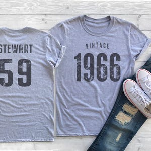 Vintage 1966 Sport Gray / Heather Gray Birthday T-Shirt 59th Custom Name Celebration Gift Mens womens ladies Tshirt Unisex Personalized