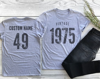 Vintage 1975 Sport Gray / Heather Gray Birthday T-Shirt 49th Custom Name Celebration Gift Mens womens ladies Tshirt Unisex Personalized