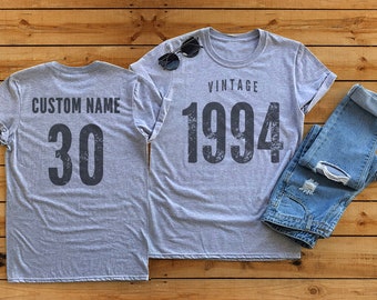 Vintage 1994 Sport Gray / Heather Gray Birthday T-Shirt 30th Custom Name Celebration Gift Mens womens ladies Tshirt Unisex Personalized