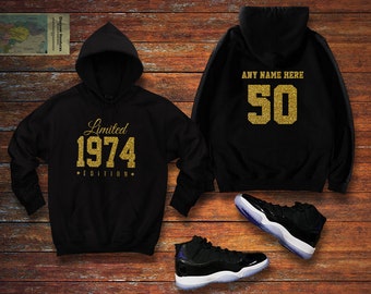 1974 Gold Glitter Limited Edition Birthday Hoodie 50th Custom Name Celebration Gift mens womens hooded sweatshirt sweater Personalized