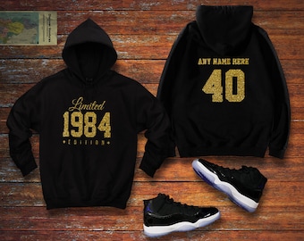 1984 Gold Glitter Limited Edition Birthday Hoodie 40th Custom Name Celebration Gift mens womens hooded sweatshirt sweater Personalized